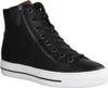 A black high-top sneaker with a white sole and brown accents. Voir les images du produit