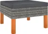 A square ottoman with a dark gray cushion and a woven gray rattan base, supported by four wooden legs. Produktbild-Vorschau