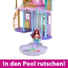 Ariel doll sliding down a water slide into a pool next to a dollhouse. Podgląd zdjęcia produktu