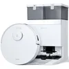 A white robot vacuum cleaner and its charging/emptying station are shown against a white background. Produktbild-Vorschau