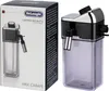 The image shows a product box for a DeLonghi milk carafe and the milk carafe itself, placed next to the box. The carafe is made of clear plastic with black and silver accents. Náhľad obrázku produktu