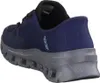 A close-up rear view of a blue and gray Skechers shoe. Voir les images du produit