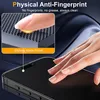 A close-up of a hand touching a matte-finished phone screen, with an inset graphic demonstrating the anti-fingerprint feature. Produktbild-Vorschau