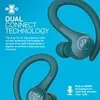 A marketing image for GO Air Sport True Wireless Teal In-Ear Kopfhörer, showing two earbuds against a blue background with text describing features. Anteprima dell’immagine prodotto