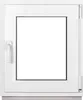 A white window frame with a clear glass pane, shown from the front. Produktbild-Vorschau