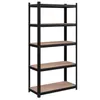A black metal shelving unit with five wooden shelves, presented against a white background. Produktbild-Vorschau