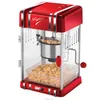 A red retro-style popcorn machine with a clear viewing window, filled with popcorn. Náhled obrázku produktu