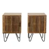 Two identical wooden nightstands with slatted fronts and black hairpin legs are shown against a white background. Produktbild-Vorschau