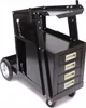 A black metal welding cart with four drawers and wheels, shown from a three-quarter angle against a white background. Produktbild-Vorschau