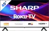 A television screen displaying a colorful abstract image with brand and feature text overlays. Produktbild-Vorschau
