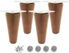 A set of four tapered wooden furniture legs with metal tops and screws, along with felt pads, are displayed against a white background. Náhled obrázku produktu