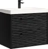 A black bathroom vanity set with a white sink and a black faucet. Voir les images du produit