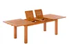 A wooden garden table with two chairs extended in the middle, set against a white background. Produktbild-Vorschau