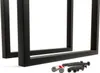 Two black metal table legs are shown in the foreground, with screws and wall plugs also visible. Produktbild-Vorschau