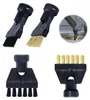 Multiple steam cleaner brush attachments with black plastic bases and bristles, some black and some brass. Produktbild-Vorschau