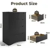 A size chart showing a black dresser with dimensions and two drawers with their dimensions and weights. Podgląd zdjęcia produktu