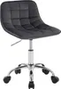 A dark gray office stool with a tufted seat and a chrome base with wheels, isolated on a white background. Náhľad obrázku produktu