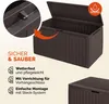 A brown storage box with its lid open, showing details and features. Produktbild-Vorschau