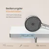 A close-up of a modern shower system with a hand shower and control panel, accompanied by text explaining its features. Produktbild-Vorschau