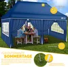 A family is enjoying a meal under a blue pop-up gazebo in a grassy yard. Anteprima dell’immagine prodotto