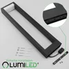 A black rectangular outdoor lamp with installation hardware and branding. Anteprima dell’immagine prodotto