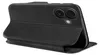 A black flip case for a smartphone is shown from a side angle, with the front cover folded open. Náhled obrázku produktu
