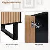 A split image showing details of a sideboard, with one side showing the ribbed front and legs, and the other showing a close-up of a hinge on a cabinet door. Anteprima dell’immagine prodotto