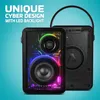 A product shot of a speaker with LED lighting, with a second speaker in the background. Produktbild-Vorschau