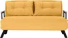 A yellow sofa with two cushions and wooden armrests on a white background. Náhled obrázku produktu