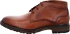 A side view of a brown leather chukka boot.
