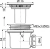 Technical drawing of a drain assembly with dimensions. Anteprima dell’immagine prodotto
