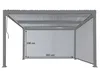 A gray pergola with white side panels and dimensions indicated. Náhled obrázku produktu