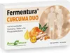 A product box for Fermentura Curcuma Duo capsules, featuring images of turmeric, a drop of oil, and silhouettes of people. Produktbild-Vorschau