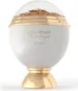 A white and gold perfume bottle with a clear dome top containing decorative gold flowers. Voir les images du produit