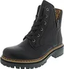 A black lace-up boot with a leopard print accent on the back. Voir les images du produit
