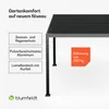A modern outdoor pergola with text highlighting its features and brand. Produktbild-Vorschau