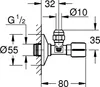 Technical drawing with dimensions of a plumbing valve. Produktbild-Vorschau