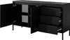 A black sideboard with open doors and drawers, showing its interior and storage compartments. Produktbild-Vorschau