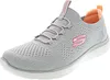 A single gray Skechers shoe with pink and orange accents is shown against a white background. Produktbild-Vorschau