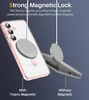 A clear phone case with a magnetic charger attached is shown, contrasted with a blurred phone without the magnetic charger. Produktbild-Vorschau
