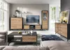 A modern living room with a sofa, coffee table, and entertainment center. Produktbild-Vorschau