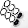 Three camera lens protectors are arranged diagonally in front of a white smartphone's camera lenses. Produktbild-Vorschau