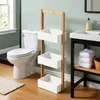 Badezimmer Regal 3 Ebenen Bambus Weiss 28x18x84,5cm MDF Produktbild-Vorschau 2