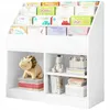 A white bookshelf filled with children's books and toys. Podgląd zdjęcia produktu