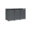 A three-bin trash receptacle unit made of metal with a perforated door design. Produktbild-Vorschau