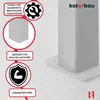 A close-up of a metal post base with informational graphics on the left. Produktbild-Vorschau
