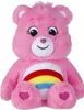 A pink plush Care Bear toy with a rainbow on its belly and hearts on its feet, shown from the front against a white background. Produktbild-Vorschau