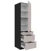 A tall cabinet with one open door, showing shelves and three open drawers. Produktbild-Vorschau