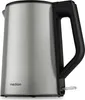 A close-up studio shot of a silver electric kettle with a black handle. Produktbild-Vorschau
