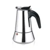 A shiny, silver stovetop espresso maker with a black handle, presented against a white background. Podgląd zdjęcia produktu